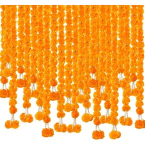 Giegxin 10 Pcs 5 Feet Artificial Marigold Flowers Garland Indian American Decor Orange Flowers Wedding Party Mantle Decoration for Diwali Pooja Festival Christmas Party