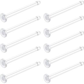 Clear Nose Rings Studs for Women, Men 10pcs - Plastic Retainer Flat Clear Nose Studs for Work, Surgery, Sports, School - Bioflex Nostril Piercing Jewelry
