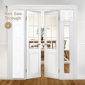HOMEIDEAS Non-See-Through French Door Window Curtains, Privacy Semi Sheer Door Window Covering, Light Filtering Tie Up Shades for Glass Door(1 Panel, White, W26X L68)