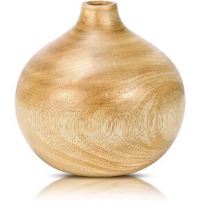 Aeravida Elegant Grain Round Shaped Stained Mango Tree Wooden Vase | Handmade Modern Flower Vase | Flower Vase Decoration for Living Room | Table Centerpiece Vase Décor