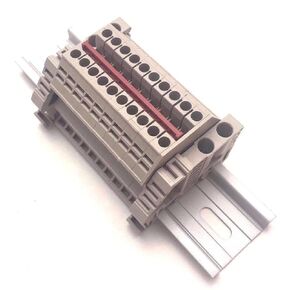 Dinkle Power Distribution DK2.5N 10 Gang Box Connector DIN Rail Terminal Blocks, 12-22 AWG, 20 Amp, 600 Volt Solar Combiner Beige