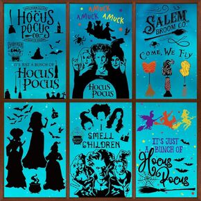 GreenPine 6Pcs Halloween Window Clings Hocus Pocus The Sanderson Sisters Crazy Witches Window Decals Bats Spider Webs Witch PVC Stickers for Halloween Party Home Office Window Glass Mirror Decoration