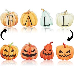 4 Pcs Fall Pumpkin Decor Double Side Halloween Decorations Pumpkin Wood Sign Fall Decorations for Home Thanksgiving Tiered Tray Decor Harvest Party Decor Supplies