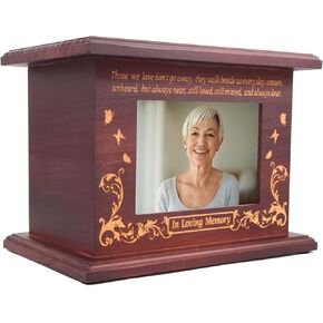 Wooden Urns for Human Ashes Adult Male Female, Up to 290 cubic inches wood urns, Creamation Urns for Ashes Mom Dad (Frame Black)