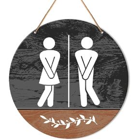 Muktoujaumai Bathroom Sign Wall Decor, Guest Bathroom Hanging Sign Decor Farmhouse Wall Decoration Wood Sign for Toilet, Restroom, Housewarming Gifts for New House Home Apartment Woman Man