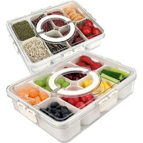 Snack Box with Compartments, Spice Container Set and Split Serving Tray with Lid and Handle, Ideal for Transporting Snacks Fruit Nuts for Picnics Family Reunions and Snack Plates in the Coffee Bar