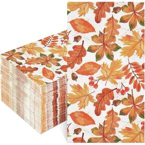 Homlouue 100Pcs Fall Napkins, 3-Ply Fall Leaves Paper Napkins for Thanksgiving Autumn Harvest Holiday Party, Thanksgiving Napkins Guest Towels for Dinner Home Bathroom Party Supplies (Autumn Leaves)