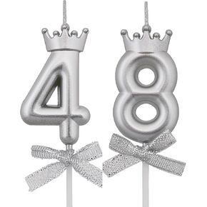 48 84 Birthday Candles, 48th 84th Cake Candles, Silver Happy Birthday Number 48 84 Candles Cake Topper Decorations for Party Men Women