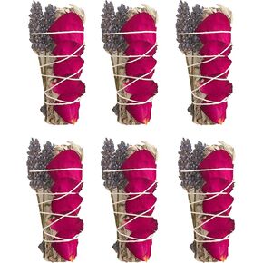 White Sage Smudge Kit - 6 White Sage with Rose and Lavender & Smudge Guide! Healing, Purifying, Meditating, Incense & Cleansing