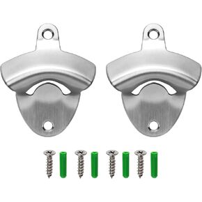 Stainless Steel Beer Bottle Opener Wall Mounted Beer Cap Opener Brushed Silver (2 PCS)