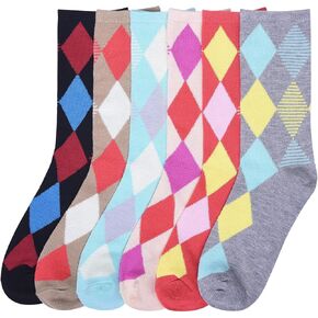 6-PACK Women's Comfort Design Crew Socks, Solid Color, Stripes Pattern Print Socks