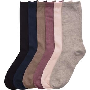6-PACK Women's Comfort Design Crew Socks, Solid Color, Stripes Pattern Print Socks