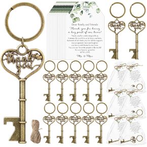 Wedding Favors for Guests Key Bottle Opener Gifts Keychains Organza Bags Cards Thank You Souvenirs Return Gifts for Guest Wedding Party Supplies (Bronze,50 Sets)