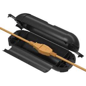 BN-LINK Outdoor Extension Cord Safety Cover, Weather Resistant Seal Housing with 4 Latches, Fits 12/14/16 AWG Extension Cord, Holiday String Lights, Plug, Waterproof IP44, Black, 1Pack