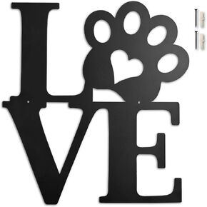 Acopelo Black Metal Wall Decor, Love with Paw Print, Metal Wall Art for Dog Lover, 12 inch Laser Cut Rustic Black Metal Dog Lovers Gifts