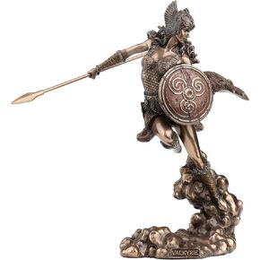Veronese Design 9 1/4 Inch Norse Goddess Valkyrie Wielding Spear and Shield Cold Cast Resin Bronze Finish Statue Sculpture