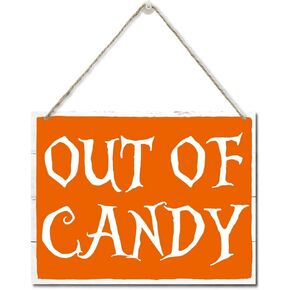 AUII JO DESIGN Halloween Party Wooden Wall Art Signs, Hanging Printed Wall Plaque Wood Signs, Out of Candy Sign, Halloween Home Witch Decor Sign, Happy Halloween Sign 10 X 7.8 in