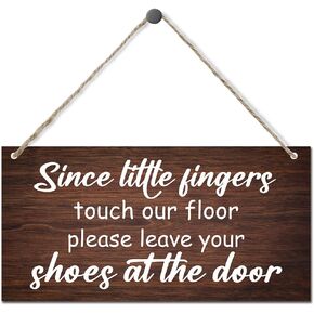 Since Little Fingers Touch Our Floor Sign Please Leave Your Shoes at the Door Wood Hanging Plaque Signs for Home Farmhouse Decor, Please Take Your Shoes Off Sign 11.8 x 5.9 Inches - JY785
