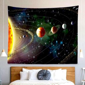 Solar System Planet Tapestry Cosmic Universe Space Stars Wall Hanging Decor Indian Mandala Bohemian Hippie Trippy Large Tapestry for Bedroom Living Room Dorm(80x60 Inch)