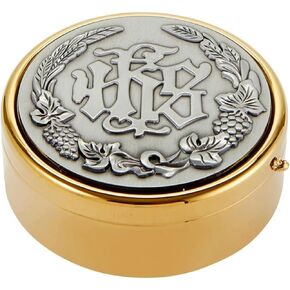Christian Brands Brass IHS Hospital Communion Pyx, Religious Church Goods, 3 14 Inch, Gold