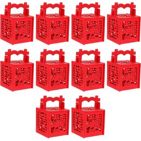 10Pcs Chinese Style Wedding Candy Box,Hollow Wooden Candy Box with Tassels Decor Double Xi Word Auspicious and Wishful Festive Octagonal Case for Wedding Favors