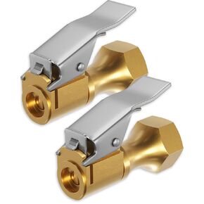 Air Chuck for Tires, Heavy Duty Lock On Tire Inflator Chuck with Clip - Closed Flow