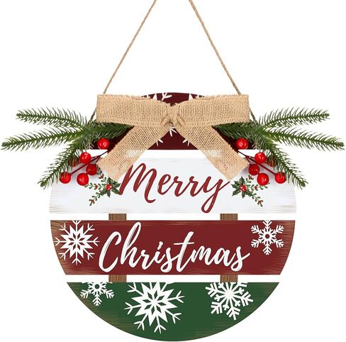 Merry Christmas Wreath for Front Door Christmas Wooden Sign Xmas Wreath Wooden Decor Rustic Hanging Welcome Sign Xmas Outdoor Sign for Home Window Wall Farmhouse Indoor Outdoor Decoration in Saudi Arabia