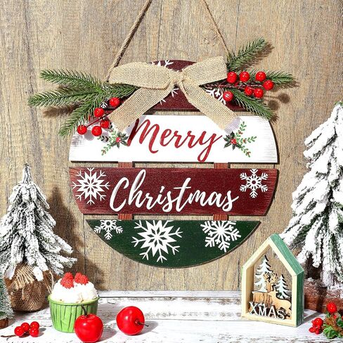 Merry Christmas Wreath for Front Door Christmas Wooden Sign Xmas Wreath Wooden Decor Rustic Hanging Welcome Sign Xmas Outdoor Sign for Home Window Wall Farmhouse Indoor Outdoor Decoration in Saudi Arabia
