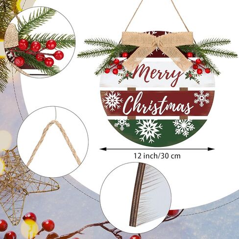 Merry Christmas Wreath for Front Door Christmas Wooden Sign Xmas Wreath Wooden Decor Rustic Hanging Welcome Sign Xmas Outdoor Sign for Home Window Wall Farmhouse Indoor Outdoor Decoration in Saudi Arabia