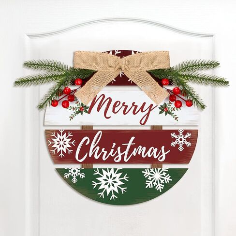 Merry Christmas Wreath for Front Door Christmas Wooden Sign Xmas Wreath Wooden Decor Rustic Hanging Welcome Sign Xmas Outdoor Sign for Home Window Wall Farmhouse Indoor Outdoor Decoration in Saudi Arabia