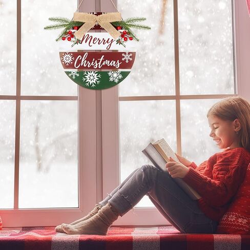 Merry Christmas Wreath for Front Door Christmas Wooden Sign Xmas Wreath Wooden Decor Rustic Hanging Welcome Sign Xmas Outdoor Sign for Home Window Wall Farmhouse Indoor Outdoor Decoration in Saudi Arabia