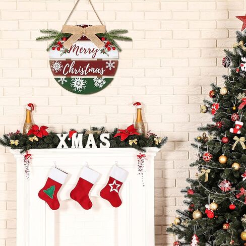 Merry Christmas Wreath for Front Door Christmas Wooden Sign Xmas Wreath Wooden Decor Rustic Hanging Welcome Sign Xmas Outdoor Sign for Home Window Wall Farmhouse Indoor Outdoor Decoration in Saudi Arabia