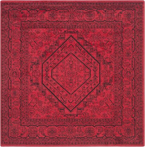 سجادة منطقة مجموعة SAFAVIEH Adirondack - مربعة 4 بوصات، أحمر وأسود، تصميم ميدالية شرقية، لا تتساقط وسهلة العناية، مثالية للمناطق ذات الحركة العالية في غرفة المعيشة وغرفة النوم (ADR108F) in Saudi Arabia