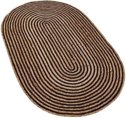 Natural Jute Rug, Bohemian Area Rug, Boho Décor Indoor Outdoor Rug, Handwoven Hallway Runner Rug for Entryway (Beige & Black, 5x8) in Saudi Arabia