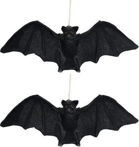 2 Pack Realistic Flocked Hanging Bats Halloween Decoration Themed Party Halloween Photo Props Wall Porch Yard Garden Outdoor Indoor Decor in Saudi Arabia