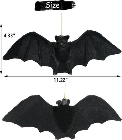 2 Pack Realistic Flocked Hanging Bats Halloween Decoration Themed Party Halloween Photo Props Wall Porch Yard Garden Outdoor Indoor Decor in Saudi Arabia