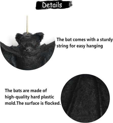 2 Pack Realistic Flocked Hanging Bats Halloween Decoration Themed Party Halloween Photo Props Wall Porch Yard Garden Outdoor Indoor Decor in Saudi Arabia