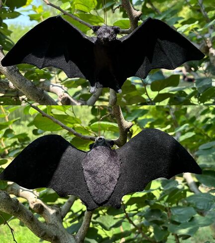 2 Pack Realistic Flocked Hanging Bats Halloween Decoration Themed Party Halloween Photo Props Wall Porch Yard Garden Outdoor Indoor Decor in Saudi Arabia