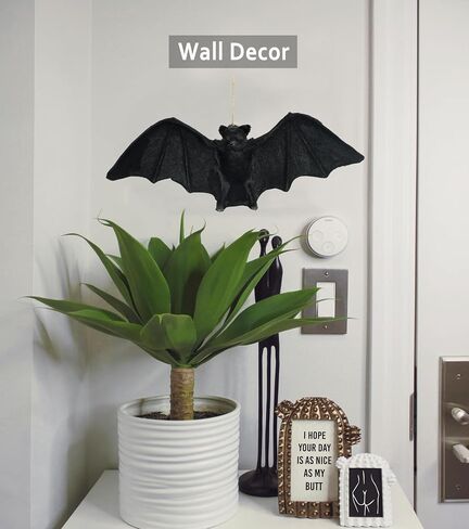2 Pack Realistic Flocked Hanging Bats Halloween Decoration Themed Party Halloween Photo Props Wall Porch Yard Garden Outdoor Indoor Decor in Saudi Arabia