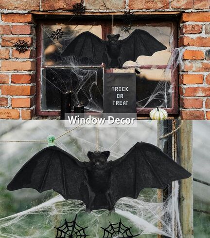 2 Pack Realistic Flocked Hanging Bats Halloween Decoration Themed Party Halloween Photo Props Wall Porch Yard Garden Outdoor Indoor Decor in Saudi Arabia