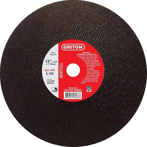 Griton CA1268 Arbor Industrial Cut Off Wheel for Metal Used on Low Horse Power Chop Saws, 1.0" Hole Diameter, 12" Diameter, 3/32" Width (Pack of 10) in Saudi Arabia