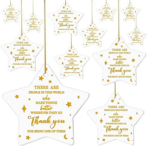 Suzile 12 Pcs Thank You Gifts Christmas Ornaments Star Shaped Team Gifts for Employees Volunteer Appreciation Gifts Hanging Ceramic Ornament for Women Men Coworker Graduation Friend (Thank You) in Saudi Arabia