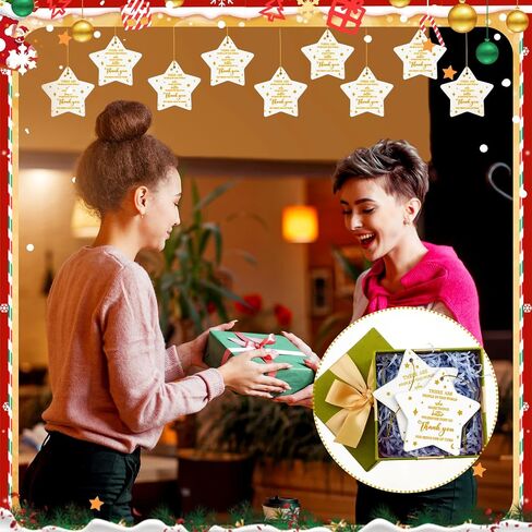 Suzile 12 Pcs Thank You Gifts Christmas Ornaments Star Shaped Team Gifts for Employees Volunteer Appreciation Gifts Hanging Ceramic Ornament for Women Men Coworker Graduation Friend (Thank You) in Saudi Arabia