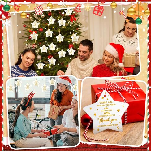 Suzile 12 Pcs Thank You Gifts Christmas Ornaments Star Shaped Team Gifts for Employees Volunteer Appreciation Gifts Hanging Ceramic Ornament for Women Men Coworker Graduation Friend (Thank You) in Saudi Arabia