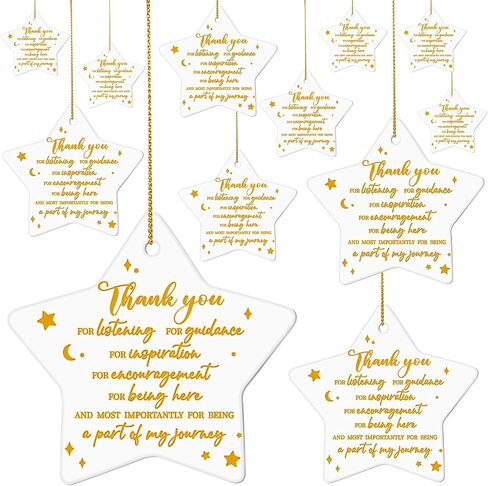 Suzile 12 Pcs Thank You Gifts Christmas Ornaments Star Shaped Team Gifts for Employees Volunteer Appreciation Gifts Hanging Ceramic Ornament for Women Men Coworker Graduation Friend (Thank You) in Saudi Arabia