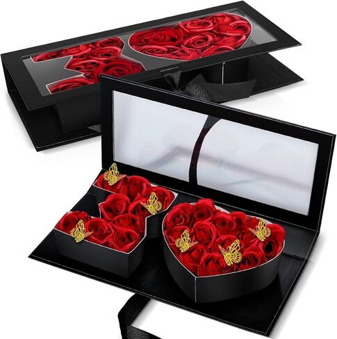 Willinglong 30 رقم صندوق هدايا الزهور الفارغة، لوازم حفلات الذكرى السنوية الثلاثين لعيد الميلاد، صندوق فحميات أسود قابل للتعبئة للنساء، ديكورات صندوق تغليف الهدايا الثلاثين in Kuwait
