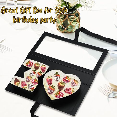 Willinglong 30 رقم صندوق هدايا الزهور الفارغة، لوازم حفلات الذكرى السنوية الثلاثين لعيد الميلاد، صندوق فحميات أسود قابل للتعبئة للنساء، ديكورات صندوق تغليف الهدايا الثلاثين in Kuwait