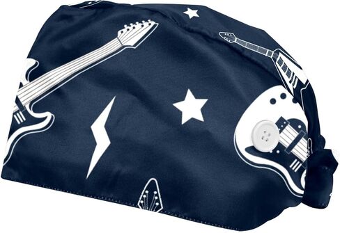 2 Pack Scrub Cap for Women and Men, Guitar Music Navy Scrub Caps, Working Hat, Head Cover with Buttons, Long or Short Hair, Medium-Large in Saudi Arabia