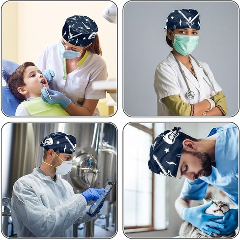 2 Pack Scrub Cap for Women and Men, Guitar Music Navy Scrub Caps, Working Hat, Head Cover with Buttons, Long or Short Hair, Medium-Large in Saudi Arabia