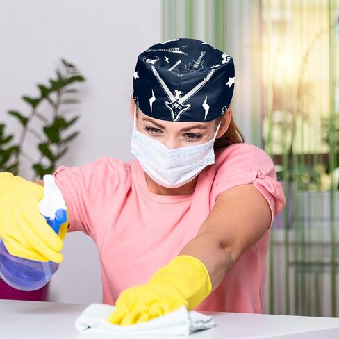 2 Pack Scrub Cap for Women and Men, Guitar Music Navy Scrub Caps, Working Hat, Head Cover with Buttons, Long or Short Hair, Medium-Large in Saudi Arabia